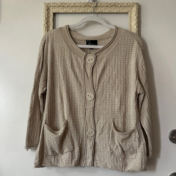 OLIVIA BY HABITAT | Beige Textured Cardigan with Large Buttons - Picture 2 of 10